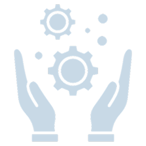con von Händen, die Zahnräder halten, das manuelle Arbeit symbolisiert.