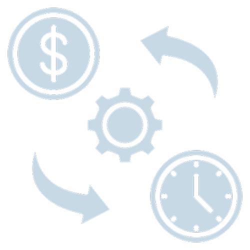 Icon einer Münze und einer Uhr, das den Verlust von Geld und Zeit symbolisiert.