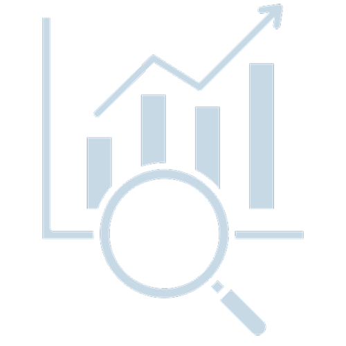 Icon eines Diagramms unter einer Lupe, das mangelnde Transparenz darstellt.