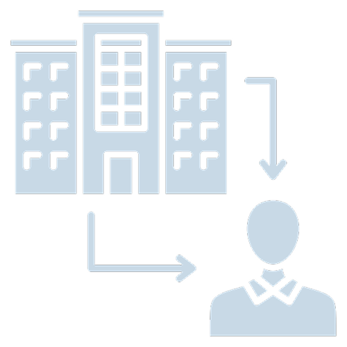 Icon, das die Verbindung zwischen Büro und Person zeigt und die Personalabhängigkeit darstellt.