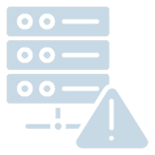 Server icon with a warning sign, symbolizing hardware failures.
